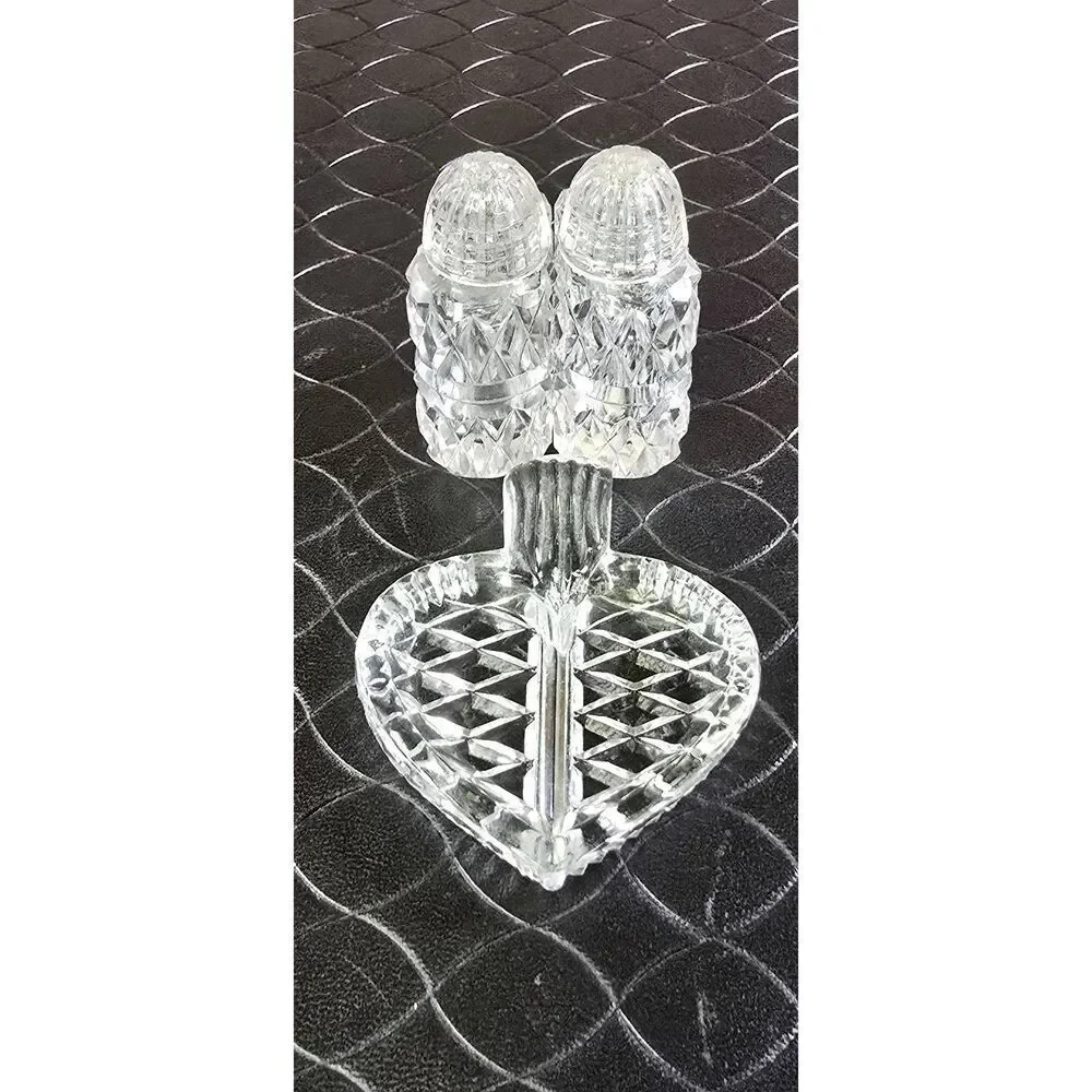 Cut Crystal Heart Salt and Pepper Shakers-Rare